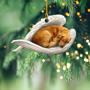 Golden Retriever Sleeping Angel, Dog Angel Wings, Golden Retriever Lovers Dog Lovers Ornament Golden Retriever Christmas 2D Flat Ornament