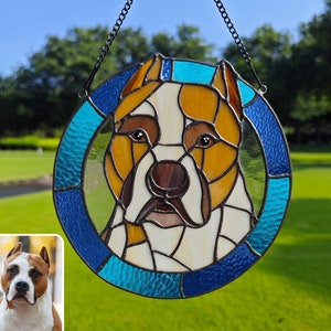 Custom Dog Portrait from Photo Suncatcher, Cat SunCatcher Memorial, Stained Glass Pet Memorial, Personalized Pet Memorial Gifts