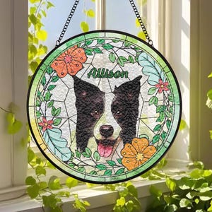 Custom Pet Portrait Stained Glass Suncatcher / Dog SunCatcher Memorial / Dog Portrait Art Suncatcher / Personalized Pet Portrait