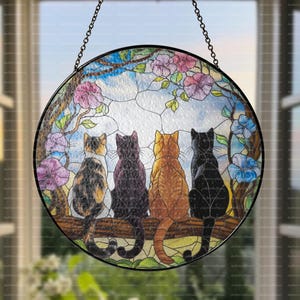 Cats Glass Suncatcher, Cat Memorial Suncatcher, Gift for Cat Lovers, Cat Window Hanging, Cat Home Decor, Gift For Cat Mom, Pet Loss Gifts