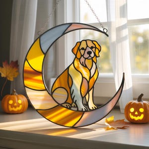 Acrylic Dog Suncatcher, Golden Retriever Moon Window Hanging, Pet Memorial Decor, Dog Lover Gift, Custom Dog Ornament, Christmas Tree Decor