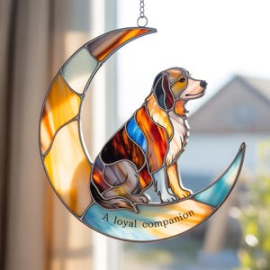 Acrylic Dog Suncatcher, Golden Retriever Moon Window Hanging, Pet Memorial Ornament, Dog Lover Gift, Christmas Tree Decor, Animal Home Art