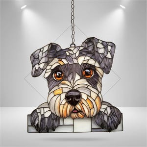 Schnauzer Faux Stained Glass Suncatcher, Pet Memorial Window Decor For Dog Lovers, Unique Gift For Mom, Acrylic Window Hanging