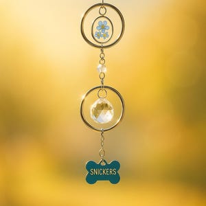 Custom Pet Memorial Suncatcher – Forget-Me-Not Keepsake, Optional Name Tag or Vial for Ashes