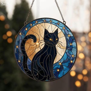 Black Cat Acrylic Suncatcher: Moon Window Hanging Decor