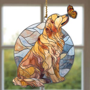 Golden Retriever Suncatcher, Dog Memorial Ornament, Pet Loss Window Decor