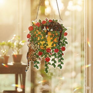 Custom Cat Breed Acrylic Suncatcher: Personalized Holographic Rose Hanging Window Decor